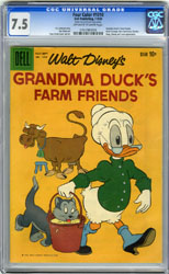 FOUR COLOR #1010 (1959) GRANDMA DUCK CGC VF- 7.5 BARKS