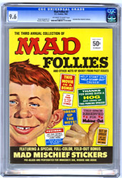 MAD FOLLIES #3 (1965) CGC NM+ 9.6 OWW Pgs STICKERS