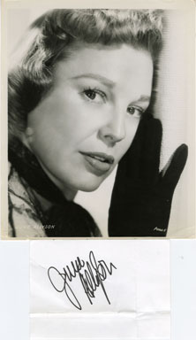 JUNE ALLYSON AUTOGRAPH on PAPER w/ PORTRAIT PHOTOGRAPH
