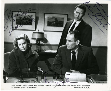 HENRY FONDA, VERA MILES AUTOGRAPHS on WRONG MAN PHOTO