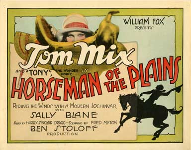 HORSEMAN OF THE PLAINS (1928) TITLE Lobby Card TOM MIX