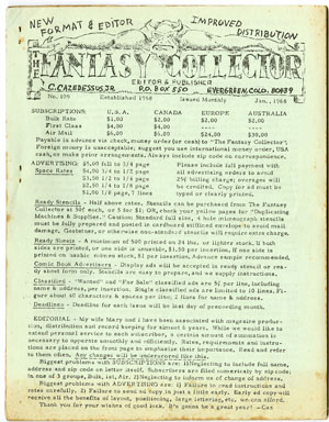 FANTASY COLLECTOR #109 FANZINE (1968) ADZINE