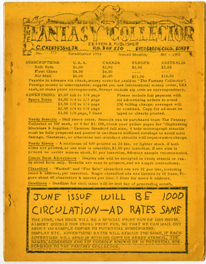 FANTASY COLLECTOR #113 FANZINE (1968) ADZINE