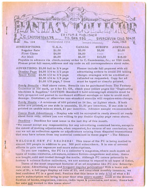 FANTASY COLLECTOR #114 FANZINE (1968) ADZINE