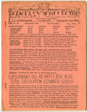 FANTASY COLLECTOR #116 FANZINE (1968) ADZINE