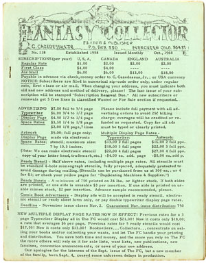 FANTASY COLLECTOR #118 FANZINE (1968) ADZINE