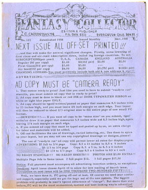 FANTASY COLLECTOR #123 FANZINE (1969) ADZINE