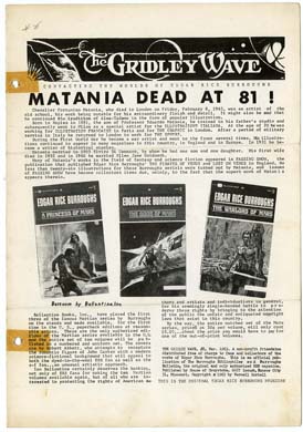 GRIDLEY WAVE #8 (1963) EDGAR RICE BURROUGHS FANZINE