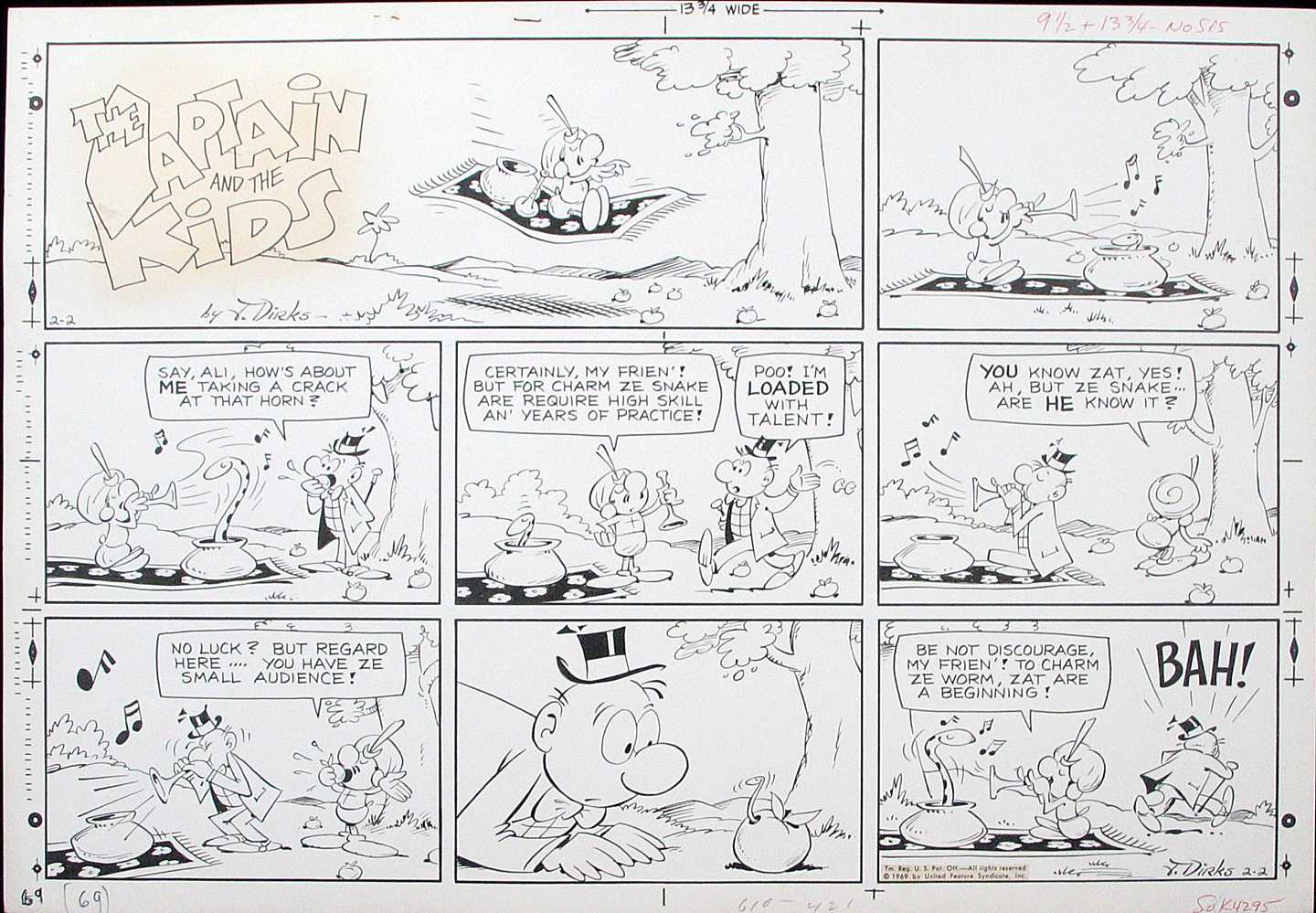 JOHN DIRKS - CAPTAIN & THE KIDS SUNDAY 2-2-69 ORIG ART