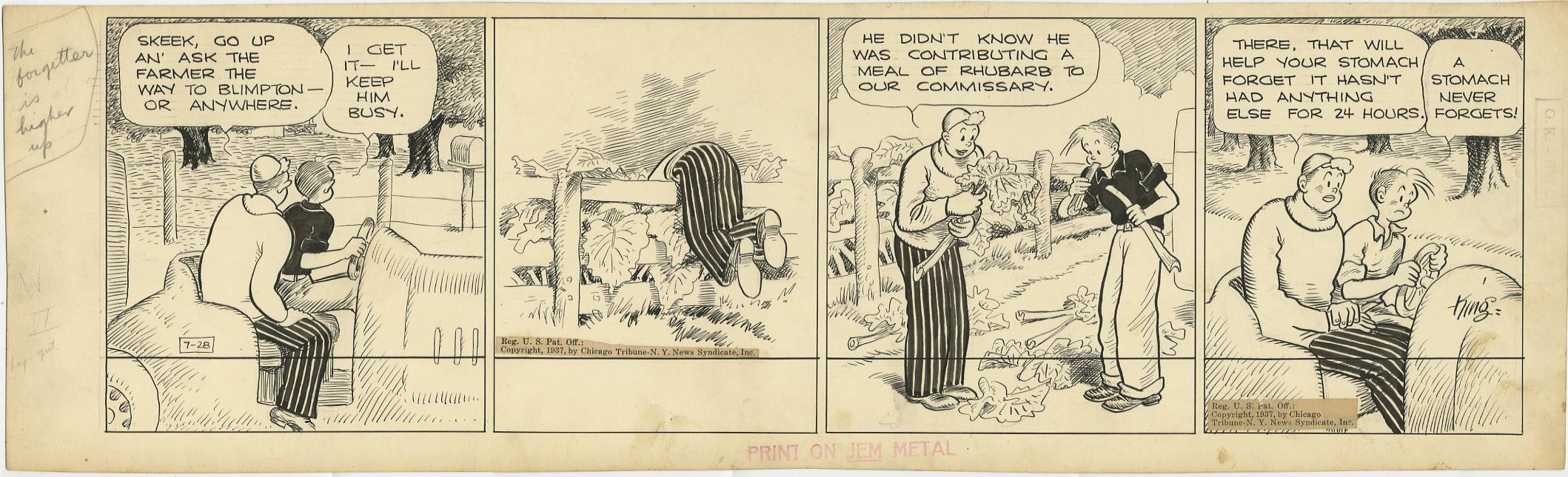 FRANK KING - GASOLINE ALLEY DAILY ORIGINAL ART 7-28-37