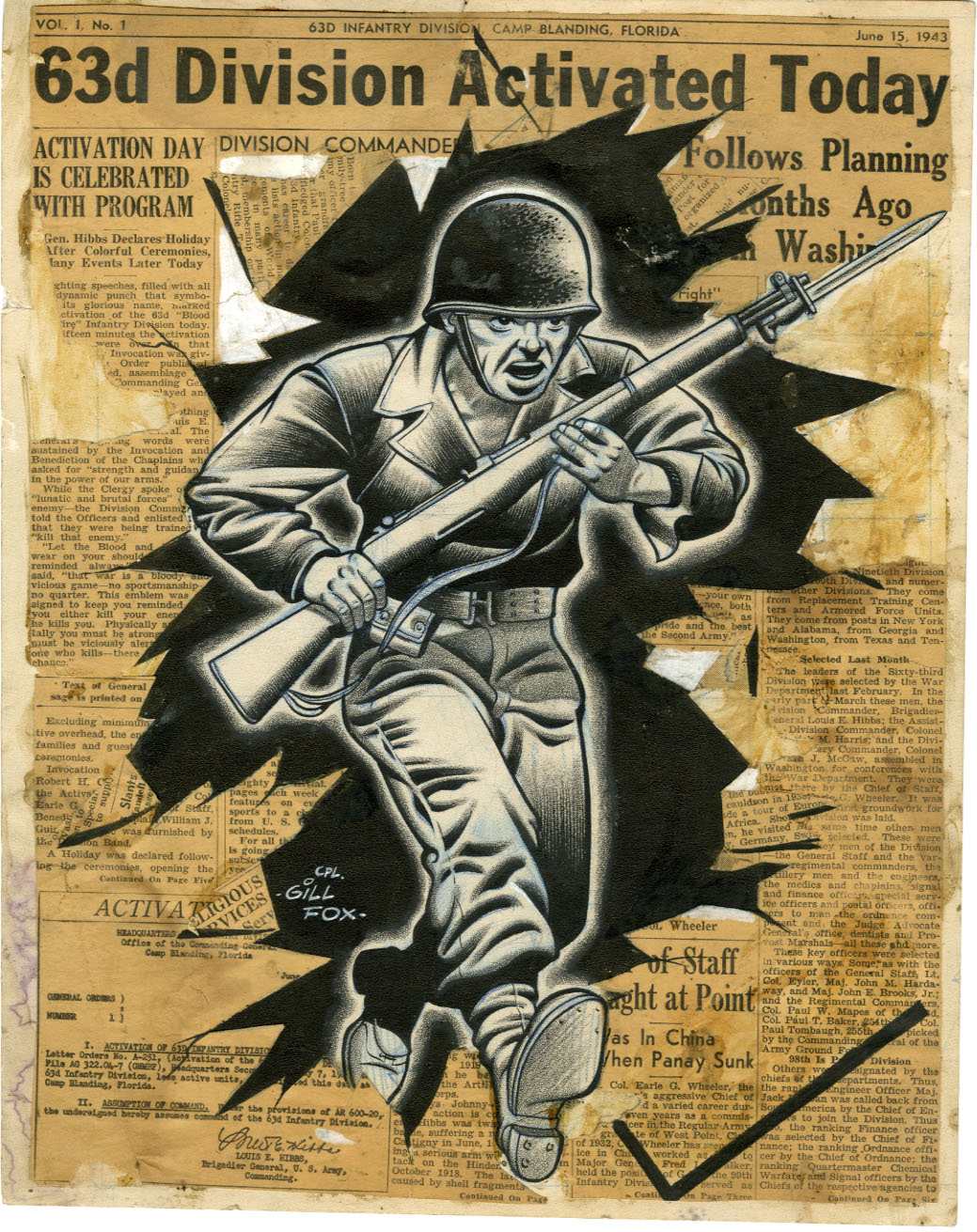GILL FOX - BLOOD AND FIRE COVER ORIGINAL ART (1944)