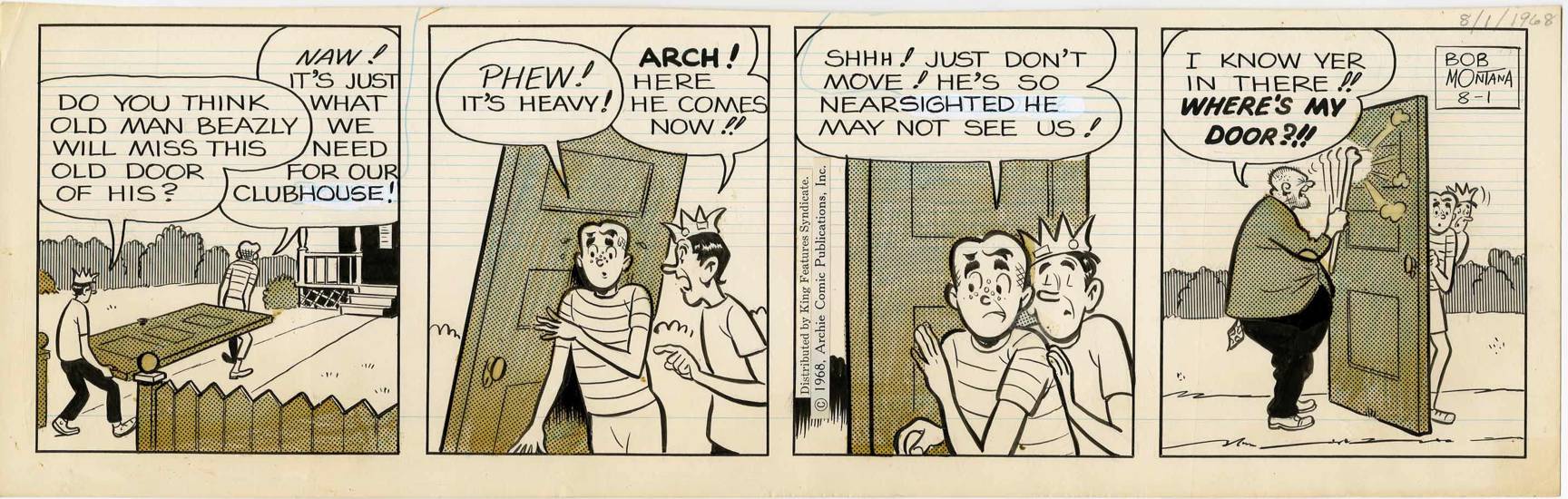 BOB MONTANA - ARCHIE DAILY ORIGINAL ART 8-1-68 BEAZLY