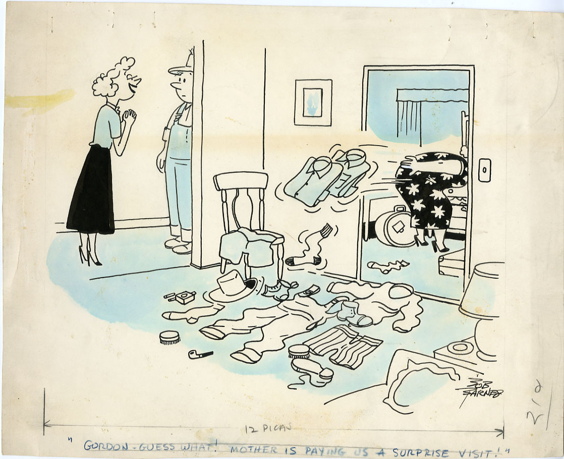 BOB BARNES - DAILY GAG STRIP ORIG ART MOTHER-IN-LAW