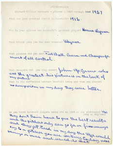 RUBE MARQUARD - HANDWRITTEN QUESTIONNAIRE (1960s)