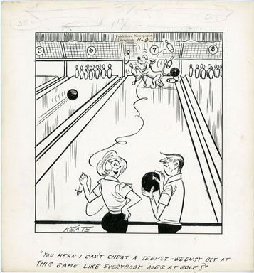 JEFF KEATE - TIME OUT ORIG ART 11-9 BOWLING / DOG STRIKE