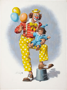 ARTHUR SARNOFF - CLOWN WITH DOLL ORIGINAL PAINTED ART