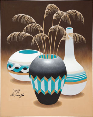 ARTHUR SARNOFF - THREE FLOWER VASES ORIG PAINTED ART