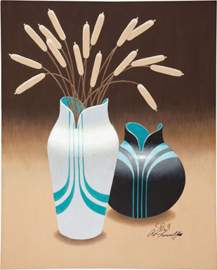 ARTHUR SARNOFF - TWO FLOWER VASES ORIG PAINTED ART