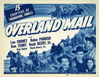 OVERLAND MAIL (1942) TITLE LOBBY CARD / LON CHANEY JR.