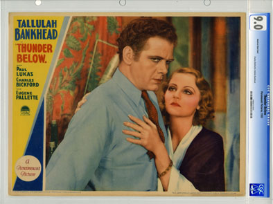 THUNDER BELOW 1932 CGC LOBBY CARD VF/NM 9.0 HAND/CHEST