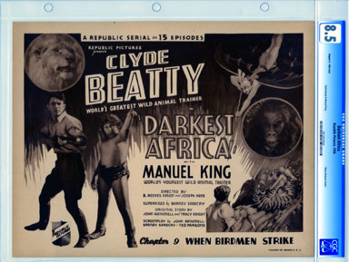 DARKEST AFRICA (1936) CH 9 CGC LOBBY CARD VF+ 8.5 TITLE