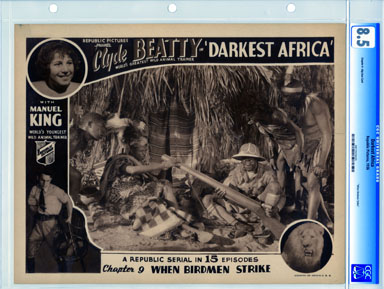 DARKEST AFRICA (1936) CH 9 CGC LOBBY CARD VF+ 8.5 GUN
