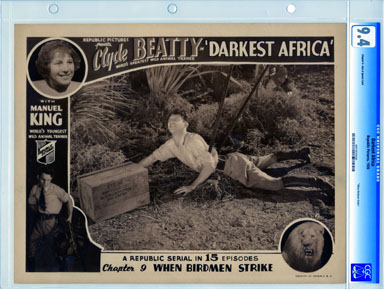 DARKEST AFRICA (1936) CH 9 CGC LOBBY CARD NM 9.4 SPEARS