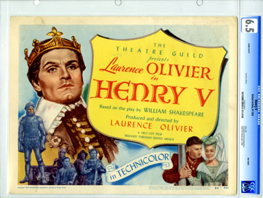 HENRY V (R-1950) - CGC GRADED LOBBY CARD #1 LAWRENCE OLIVIER