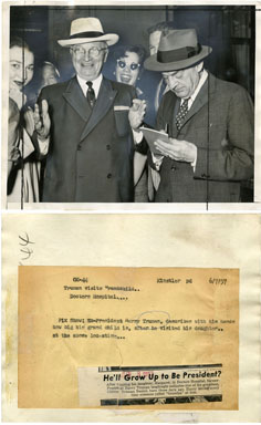 AP NEWS PHOTO: HARRY S TRUMAN REPORTS ON GRANDSON 1957