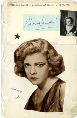 ELISSA LANDI (DIED 1948) - SIGNED AUTOGRAPH BOOK PAGE