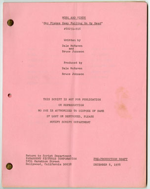 MORK & MINDY - ORIG SCRIPT Ep 17 "SKY FLAKES KEEP FALLING ON MY HEAD"