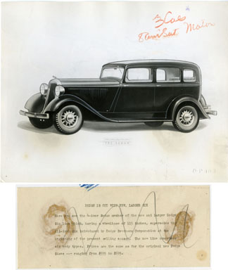 NEWS PHOTO: "DODGE SIX" FOUR-DOOR SEDAN 1933 DODGE BROS