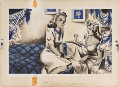 CARDWELL HIGGINS - BEDRIDDEN SISTER ILLO ORIG ART 1940s