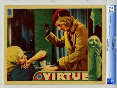 VIRTUE (1932) CGC LOBBY CARD VF- 7.5 CAROLE LOMBARD