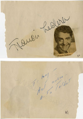 FRANCIS LEDERER / NITA TALBOT -SIGNED AUTOGRAPH BOOK PAGE