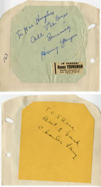 HENNY YOUNGMAN / CHARLES LANG -SIGNED AUTOGRAPH BOOK PAGE