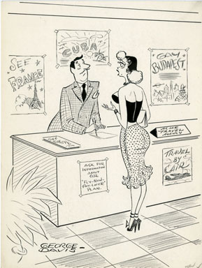GEORGE DAVIS - TRAVEL AGENT CARTOON ORIGINAL ART (1956)
