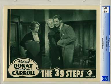 THE 39 STEPS (1938)CGC LOBBY CARD NM 9.4 MAID & EMBRACE