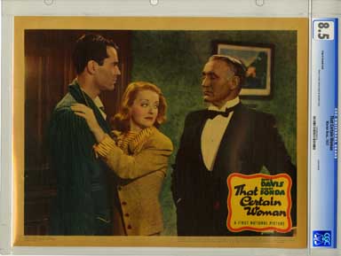THAT CERTAIN WOMAN 1937 CGC LOBBY CARD VF+ 8.5 TUXEDO