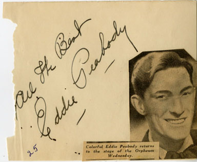 EDDIE PEABODY (ENTERTAINER) - SIGNED AUTOGRAPH BOOK PAGE