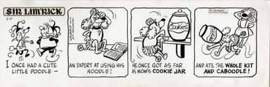 ED NOFZIGER - SIR LIM'RICK DAILY ORIGINAL ART 9-11-67 CUTE POODLE 