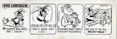ED NOFZIGER - SIR LIM'RICK DAILY ORIGINAL ART 9-13-67 PRIZE CHICKEN 
