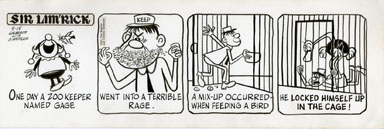 ED NOFZIGER - SIR LIM'RICK DAILY ORIGINAL ART 9-15-67 ZOO KEEPER 