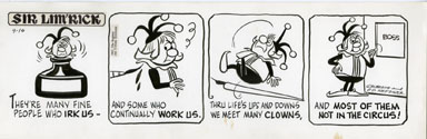 ED NOFZIGER -SIR LIM'RICK DAILY ART 09-16-67 BOSS CLOWN
