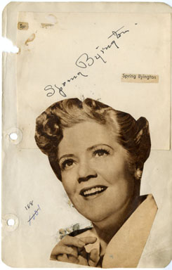 SPRING BYINGTON - SIGNED AUTOGRAPH BOOK PAGE  1940s