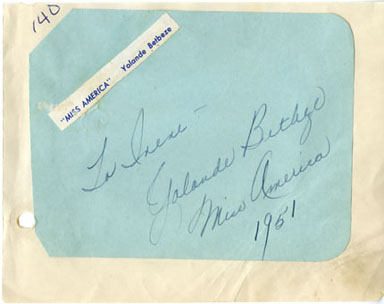 YOLANDE BETBEZE / MISS AMERICA 1951 SIGNED AUTO BOOK PG