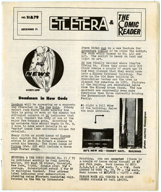 ETCETERA #11 (1971) FANZINE  PAUL LEVITZ TONY ISABELLA