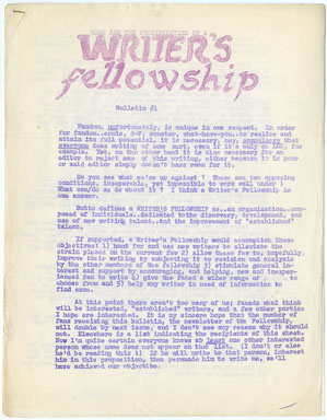 WRITER'S FELLOWSHIP BULLETIN #1 (1964) FANZINE Bob Butts