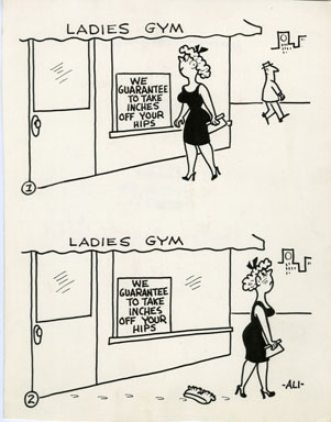 ALI - LAUGH IT OFF GAG 1961 ORIG ART WEIGHT LOSS - GYM