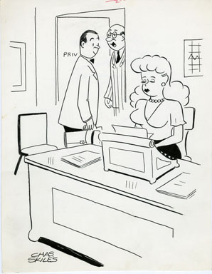 CHARLES SKILES - COMEDY MAG. GAG 1961 ORIG ART SECRETARY